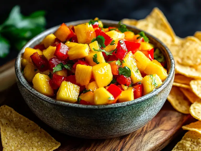Pineapple Mango Salsa with Cinnamon Chips